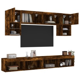 TV wall furniture with LED 6 pieces engineered wood smoked oak by , TV Furniture - Ref: Foro24-3216708, Price: 202,99 €, Disc...