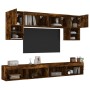 TV wall furniture with LED 6 pieces engineered wood smoked oak by , TV Furniture - Ref: Foro24-3216708, Price: 200,96 €, Disc...