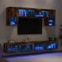 TV wall furniture with LED 6 pieces engineered wood smoked oak by , TV Furniture - Ref: Foro24-3216708, Price: 200,96 €, Disc...