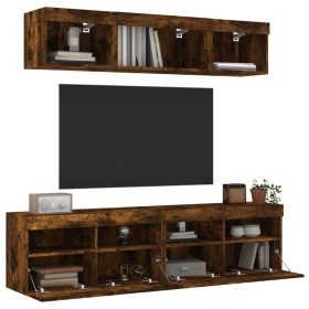 Muebles TV pared con LED 5 pzas madera ingeniería roble ahumado de , Muebles TV - Ref: Foro24-3216722, Precio: 179,91 €, Desc...