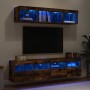 TV wall furniture with LED 5 pieces engineered wood smoked oak by , TV Furniture - Ref: Foro24-3216722, Price: 179,71 €, Disc...