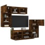 Muebles TV pared con LED 5 pzas madera ingeniería roble ahumado de , Muebles TV - Ref: Foro24-3216729, Precio: 248,67 €, Desc...