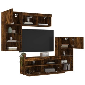 TV wall furniture with LED 5 pieces engineered wood smoked oak by , TV Furniture - Ref: Foro24-3216729, Price: 255,25 €, Disc...