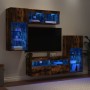 TV wall furniture with LED 5 pieces engineered wood smoked oak by , TV Furniture - Ref: Foro24-3216729, Price: 255,25 €, Disc...