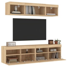 TV wall furniture with LED 5 pieces engineered wood Sonoma oak by , TV Furniture - Ref: Foro24-3216720, Price: 187,99 €, Disc...