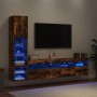 TV wall furniture with LED 4 pieces engineered wood smoked oak by , TV Furniture - Ref: Foro24-3216715, Price: 174,03 €, Disc...