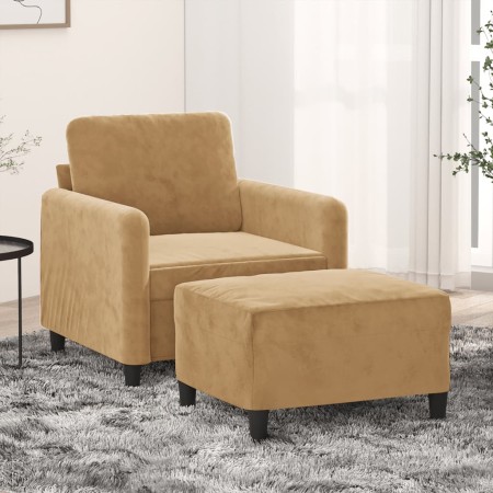 Sillón con taburete terciopelo marrón 60 cm de , Sofás - Ref: Foro24-3201171, Precio: 197,99 €, Descuento: %