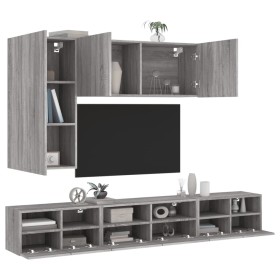 TV Wall Cabinets 5 Pieces Sonoma Gray Engineered Wood by , TV Furniture - Ref: Foro24-3216563, Price: 225,99 €, Discount: %