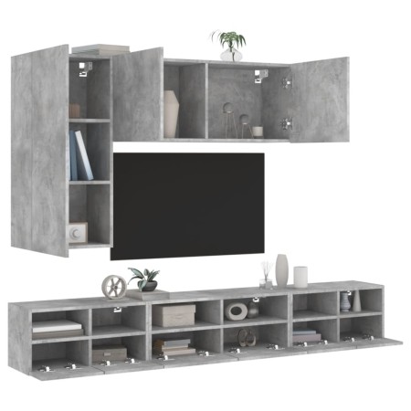 Wall TV cabinets 5 pieces engineered wood concrete gray by , TV Furniture - Ref: Foro24-3216561, Price: 212,14 €, Discount: %