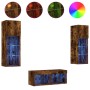 Wall TV cabinets with LED lights 4 pieces smoked oak by , TV Furniture - Ref: Foro24-3216580, Price: 136,92 €, Discount: %