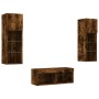 Wall TV cabinets with LED lights 4 pieces smoked oak by , TV Furniture - Ref: Foro24-3216580, Price: 136,92 €, Discount: %