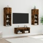 Wall TV cabinets with LED lights 4 pieces smoked oak by , TV Furniture - Ref: Foro24-3216580, Price: 136,92 €, Discount: %