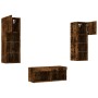 Wall TV cabinets with LED lights 4 pieces smoked oak by , TV Furniture - Ref: Foro24-3216580, Price: 136,92 €, Discount: %