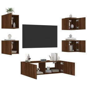 Wall TV cabinets with LED lights 5 pieces oak brown by , TV Furniture - Ref: Foro24-3216866, Price: 169,99 €, Discount: %