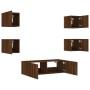 Wall TV cabinets with LED lights 5 pieces oak brown by , TV Furniture - Ref: Foro24-3216866, Price: 164,28 €, Discount: %