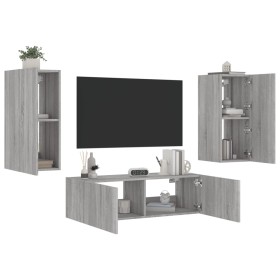 Wall TV cabinets with LED lights 3 pieces Sonoma gray by , TV Furniture - Ref: Foro24-3216872, Price: 155,16 €, Discount: %