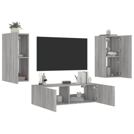 Wall TV cabinets with LED lights 3 pieces Sonoma gray by , TV Furniture - Ref: Foro24-3216872, Price: 161,34 €, Discount: %