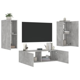 Wall TV cabinets with LED lights 3 pieces concrete gray by , TV Furniture - Ref: Foro24-3216870, Price: 150,17 €, Discount: %