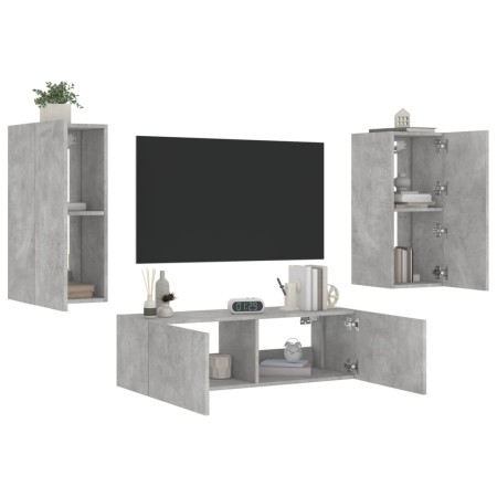 Wand-TV-Schränke mit LED-Leuchten, 3 Stück, betongrau von , TV-Möbel - Ref: Foro24-3216870, Preis: 156,17 €, Rabatt: %