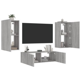 Wall TV cabinets with LED lights 3 pieces Sonoma gray by , TV Furniture - Ref: Foro24-3216879, Price: 176,99 €, Discount: %