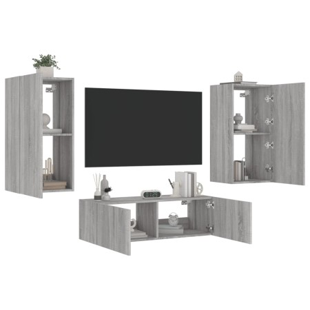 Wall TV cabinets with LED lights 3 pieces Sonoma gray by , TV Furniture - Ref: Foro24-3216879, Price: 169,85 €, Discount: %