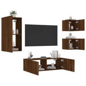 Wall TV cabinets with LED lights 4 pieces oak brown by , TV Furniture - Ref: Foro24-3216887, Price: 172,99 €, Discount: %