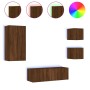 Wall TV cabinets with LED lights 4 pieces oak brown by , TV Furniture - Ref: Foro24-3216887, Price: 167,63 €, Discount: %