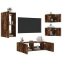 Wall TV cabinets with LED lights 4 pieces smoked oak by , TV Furniture - Ref: Foro24-3216885, Price: 161,33 €, Discount: %