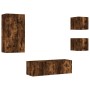 Wall TV cabinets with LED lights 4 pieces smoked oak by , TV Furniture - Ref: Foro24-3216885, Price: 161,33 €, Discount: %