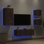 Wall TV cabinets with LED lights 4 pieces smoked oak by , TV Furniture - Ref: Foro24-3216885, Price: 161,33 €, Discount: %