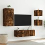 Wall TV cabinets with LED lights 4 pieces smoked oak by , TV Furniture - Ref: Foro24-3216885, Price: 161,33 €, Discount: %