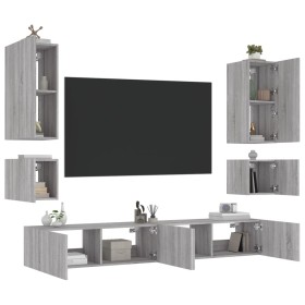 Wall TV Cabinets with LED Lights 6 Pieces Sonoma Gray by , TV Furniture - Ref: Foro24-3216893, Price: 270,63 €, Discount: %