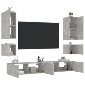 Wall TV cabinets with LED lights 6 pieces concrete gray by , TV Furniture - Ref: Foro24-3216891, Price: 262,46 €, Discount: %