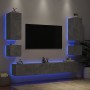 Wall TV cabinets with LED lights 6 pieces concrete gray by , TV Furniture - Ref: Foro24-3216891, Price: 262,46 €, Discount: %