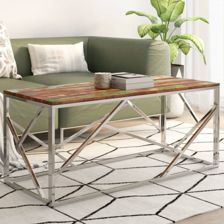 Silver stainless steel and solid recycled wood coffee table by , Coffee table - Ref: Foro24-349944, Price: 86,99 €, Discount: %