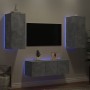 TV wall furniture with LED 4 pieces concrete gray engineered wood by , TV Furniture - Ref: Foro24-3216807, Price: 174,37 €, D...