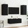 Wall TV cabinets with LED 4 pieces black engineered wood by , TV Furniture - Ref: Foro24-3216805, Price: 164,26 €, Discount: %