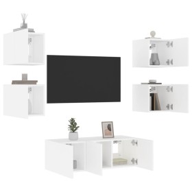 Wall TV cabinets with LED 6 pieces white engineered wood by , TV Furniture - Ref: Foro24-3216811, Price: 183,99 €, Discount: %