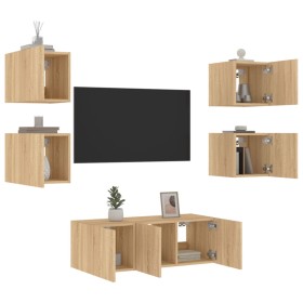 Muebles TV pared con LED 6 pzas madera ingeniería roble Sonoma de , Muebles TV - Ref: Foro24-3216813, Precio: 177,99 €, Descu...