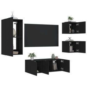 Wall TV cabinets with LED 5 pieces black engineered wood by , TV Furniture - Ref: Foro24-3216826, Price: 192,99 €, Discount: %