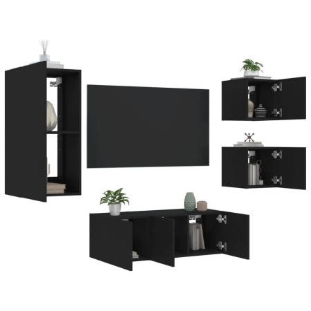 Wand-TV-Schränke mit LED, 5 Stück, schwarzes Holzwerkstoff von , TV-Möbel - Ref: Foro24-3216826, Preis: 190,35 €, Rabatt: %