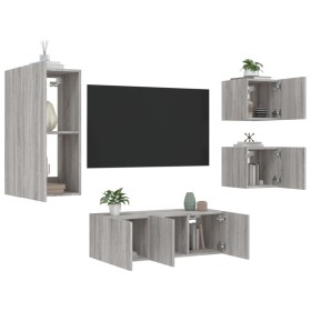 TV wall furniture with LED 5 pieces engineered wood gray Sonoma by , TV Furniture - Ref: Foro24-3216830, Price: 189,75 €, Dis...