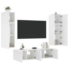 Wall TV cabinets with LED 6 pieces white engineered wood by , TV Furniture - Ref: Foro24-3216832, Price: 232,99 €, Discount: %