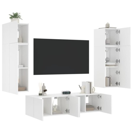 Wall TV cabinets with LED 6 pieces white engineered wood by , TV Furniture - Ref: Foro24-3216832, Price: 233,83 €, Discount: %