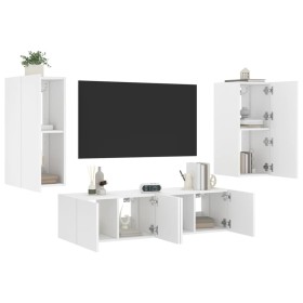 Wall TV cabinets with LED 4 pieces white engineered wood by , TV Furniture - Ref: Foro24-3216839, Price: 174,42 €, Discount: %