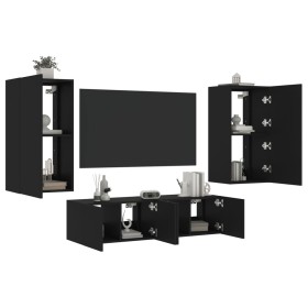 Wall TV cabinets with LED 4 pieces black engineered wood by , TV Furniture - Ref: Foro24-3216847, Price: 201,99 €, Discount: %