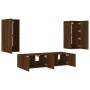 TV wall furniture with LED 4 pieces oak brown engineered wood by , TV Furniture - Ref: Foro24-3216845, Price: 173,86 €, Disco...