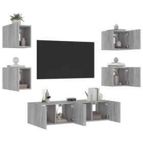 Muebles TV pared con LED 6 pzas madera ingeniería gris Sonoma de , Muebles TV - Ref: Foro24-3216858, Precio: 193,99 €, Descue...