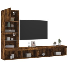 TV wall furniture with LED 4 pieces engineered wood smoked oak by , TV Furniture - Ref: Foro24-3216644, Price: 152,99 €, Disc...