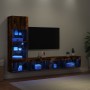 TV wall furniture with LED 4 pieces engineered wood smoked oak by , TV Furniture - Ref: Foro24-3216644, Price: 150,23 €, Disc...